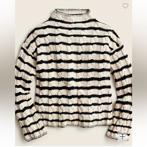 J. Crew Cotton Cashmere Cable Knit Mockneck Sweater in Stripe Size M